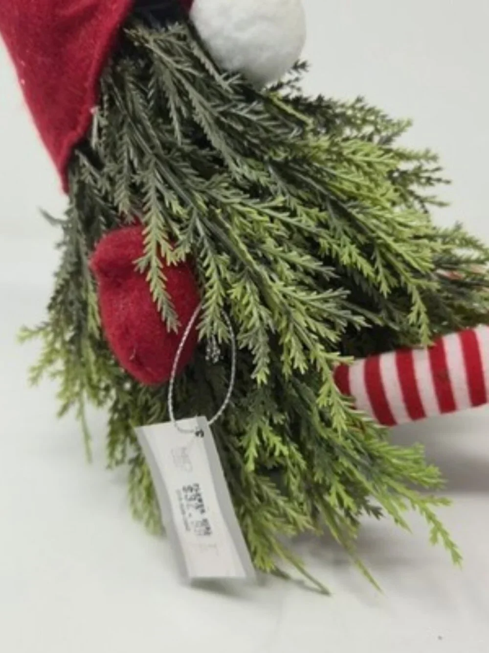 ​Ganz Christmas Gnome Shelf Sitter Red Striped Dangle Legs Pine Needle Beard